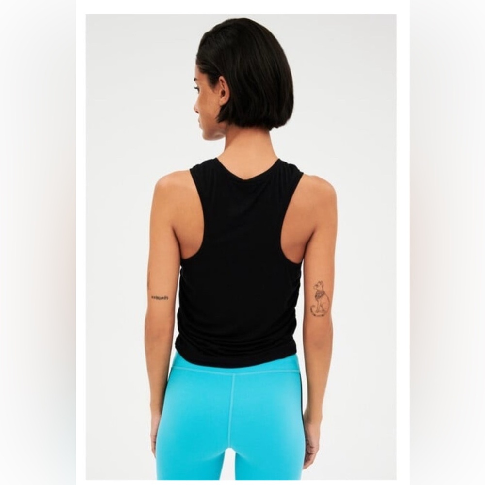 SPLITS59 Frida Ruched Racerback Black Tank - Picture 3 of 8
